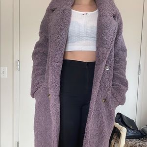 ASTR the Label Freddie Coat lavender sherpa warm double breasted long coat
